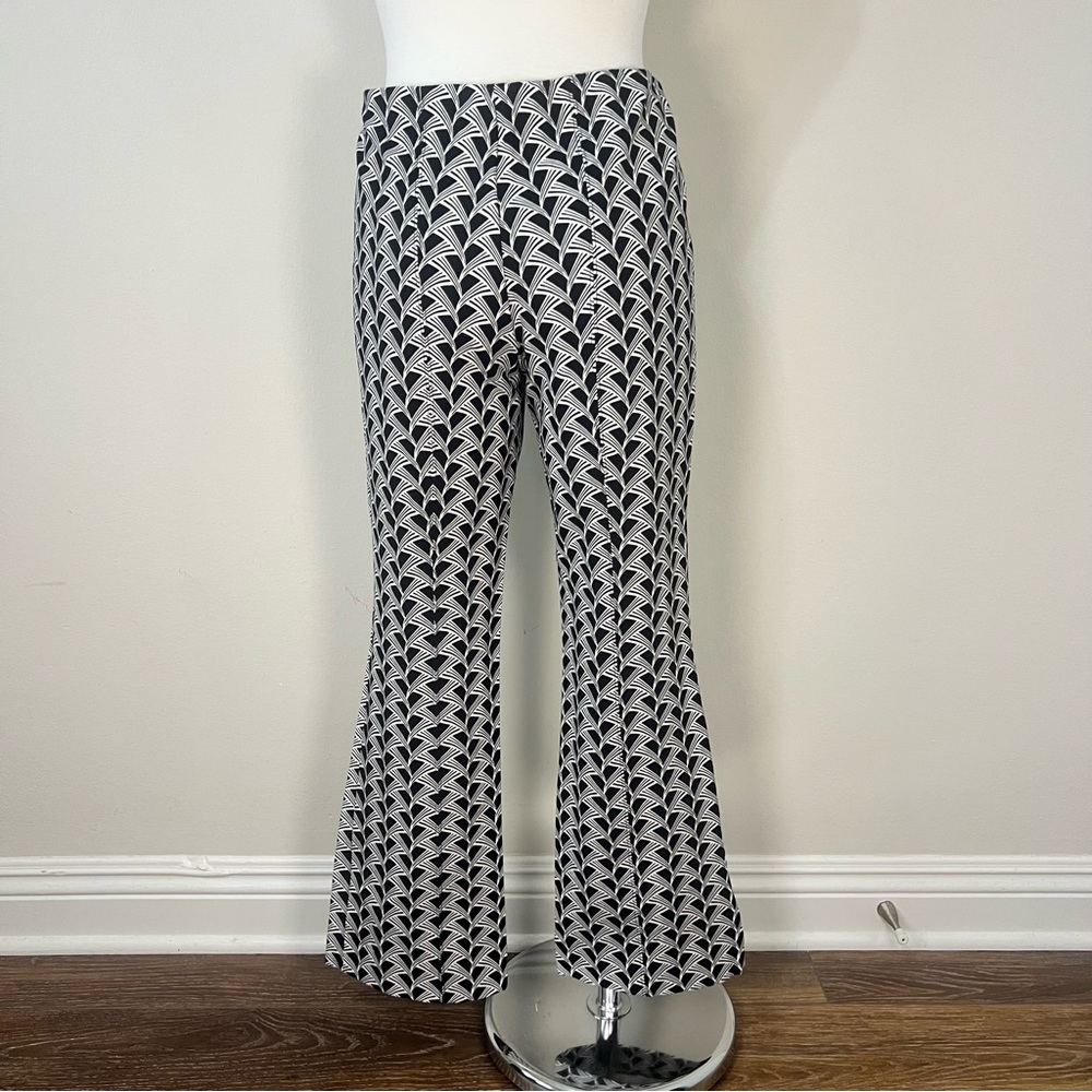 Anthropologie x Maeve Margot Kick Flare Cropped Pants Black White Pattern Size S - Picture 5 of 8